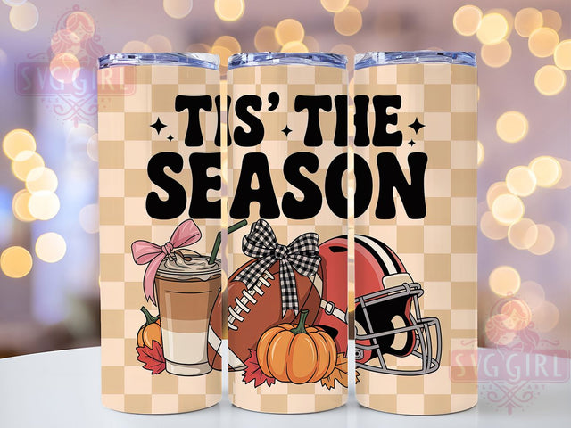 Fall Season Harvest Football Tumbler, Tis The Season Cup, 20Oz Sublimation Wrap, Autumn Game Day Drinkware, Seasonal Sports Gift, Harvest Football Mug Design, Cozy Game Day Tumbler Sublimation SvggirlplusArt 