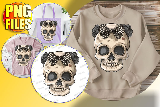 Fall Skull Sublimation Clipart with Bow - Halloween Design Sublimation afrosvg 