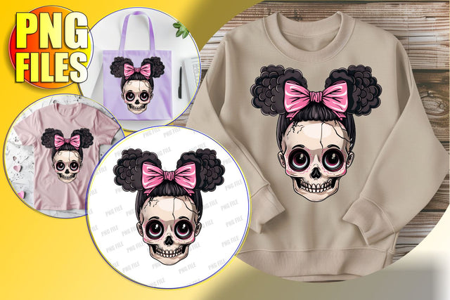 Fall Skull with Bow Sublimation Clipart - Halloween PNG Sublimation afrosvg 