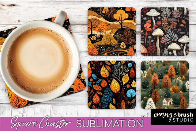 Fall Square Coasters - Autumn Forest Coaster Sublimation Sublimation OrangeBrushStudio 