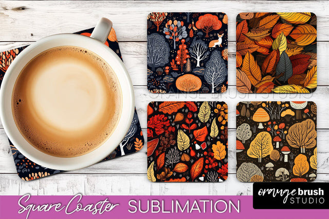 Fall Square Coasters - Autumn Forest Coaster Sublimation Sublimation OrangeBrushStudio 