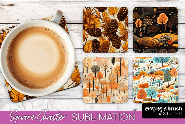 Fall Square Coasters - Autumn Forest Coaster Sublimation Sublimation OrangeBrushStudio 