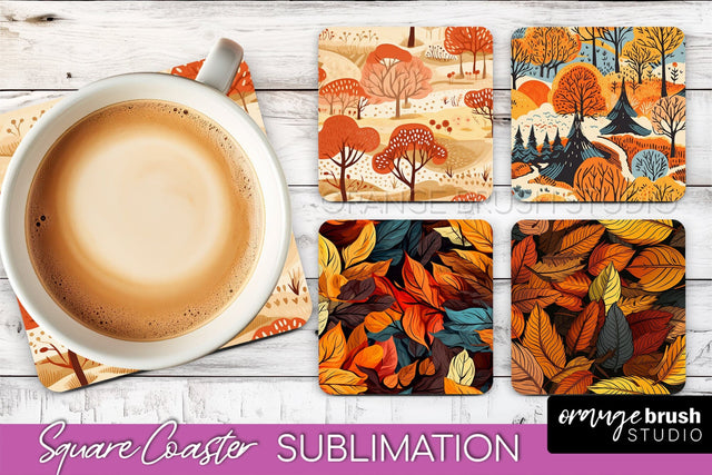 Fall Square Coasters - Autumn Forest Coaster Sublimation Sublimation OrangeBrushStudio 