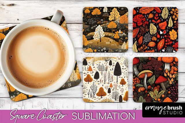 Fall Square Coasters - Autumn Forest Coaster Sublimation Sublimation OrangeBrushStudio 