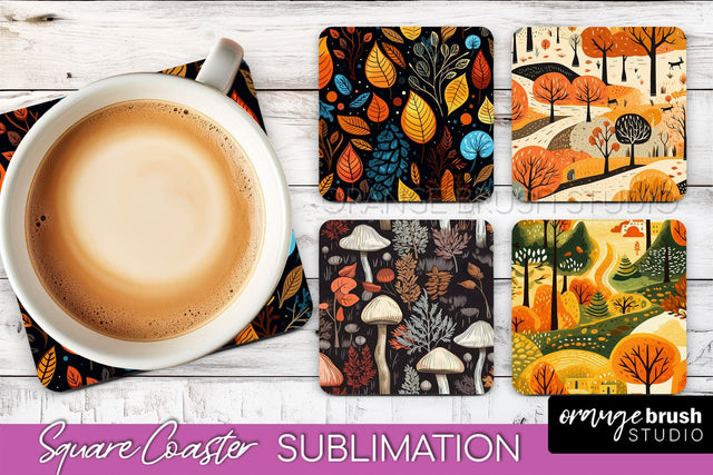 Fall Square Coasters - Autumn Forest Coaster Sublimation Sublimation OrangeBrushStudio 