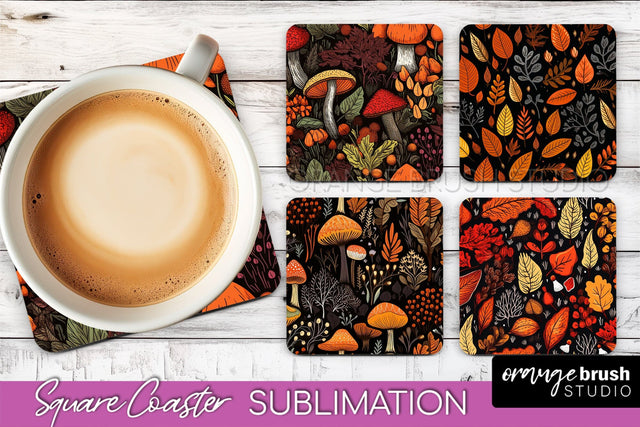 Fall Square Coasters - Autumn Forest Coaster Sublimation Sublimation OrangeBrushStudio 