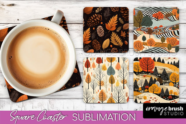 Fall Square Coasters - Autumn Forest Coaster Sublimation Sublimation OrangeBrushStudio 