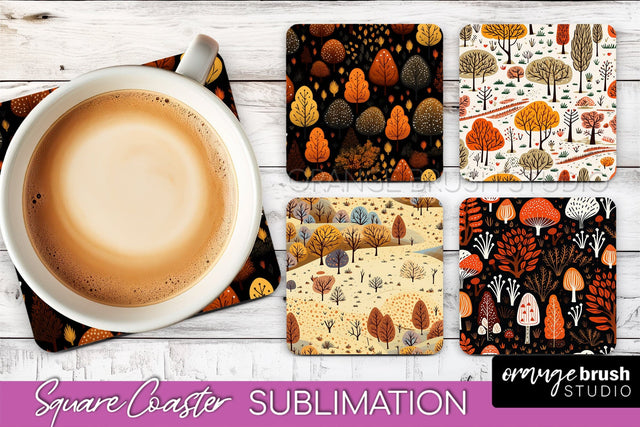Fall Square Coasters - Autumn Forest Coaster Sublimation Sublimation OrangeBrushStudio 