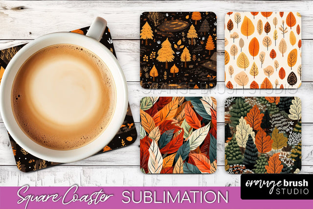Fall Square Coasters - Autumn Forest Coaster Sublimation Sublimation OrangeBrushStudio 