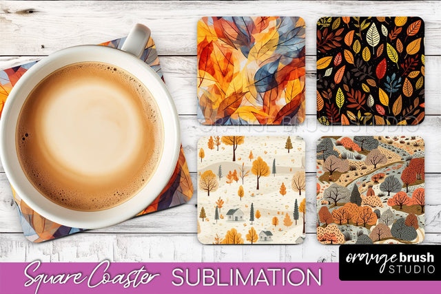 Fall Square Coasters - Autumn Forest Coaster Sublimation Sublimation OrangeBrushStudio 