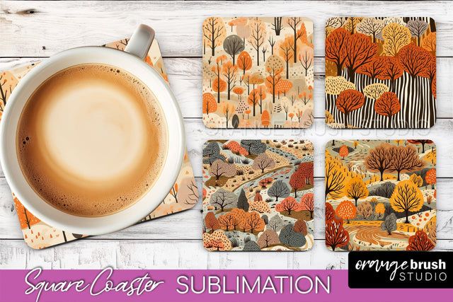 Fall Square Coasters - Autumn Forest Coaster Sublimation Sublimation OrangeBrushStudio 