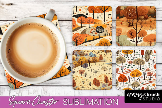 Fall Square Coasters - Autumn Forest Coaster Sublimation Sublimation OrangeBrushStudio 