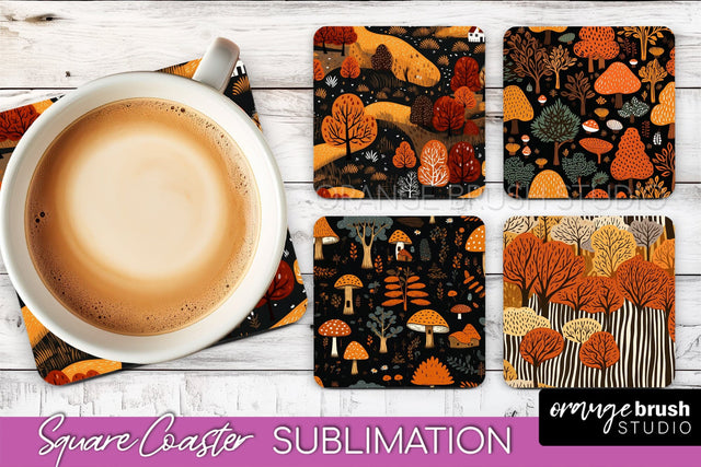 Fall Square Coasters - Autumn Forest Coaster Sublimation Sublimation OrangeBrushStudio 