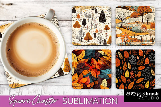 Fall Square Coasters - Autumn Forest Coaster Sublimation Sublimation OrangeBrushStudio 