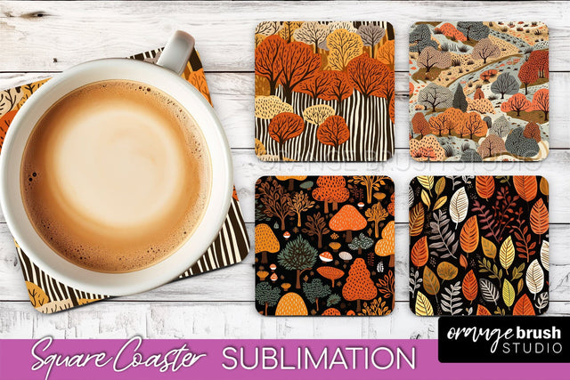 Fall Square Coasters - Autumn Forest Coaster Sublimation Sublimation OrangeBrushStudio 