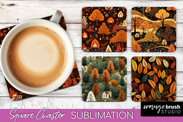Fall Square Coasters - Autumn Forest Coaster Sublimation Sublimation OrangeBrushStudio 