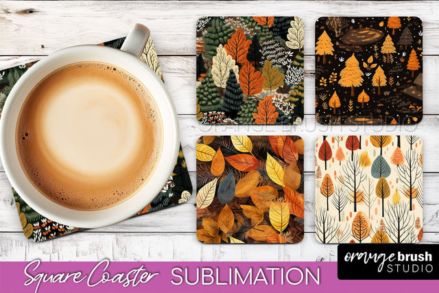 Fall Square Coasters - Autumn Forest Coaster Sublimation Sublimation OrangeBrushStudio 