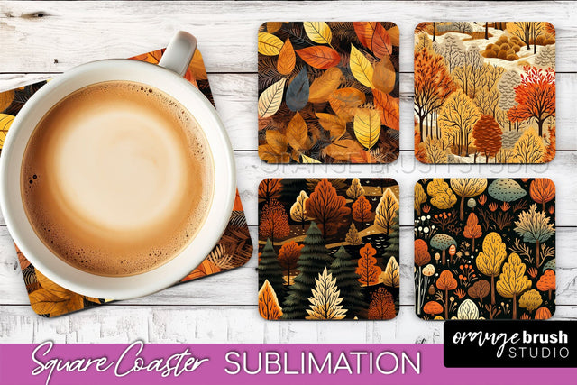 Fall Square Coasters - Autumn Forest Coaster Sublimation Sublimation OrangeBrushStudio 