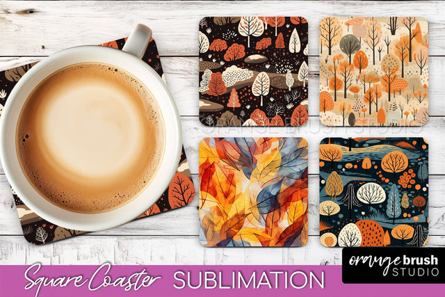 Fall Square Coasters - Autumn Forest Coaster Sublimation Sublimation OrangeBrushStudio 