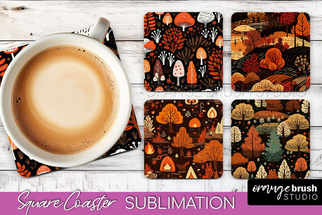 Fall Square Coasters - Autumn Forest Coaster Sublimation Sublimation OrangeBrushStudio 