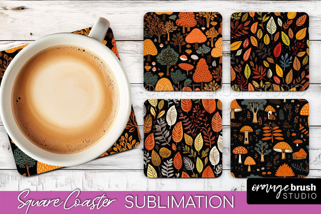 Fall Square Coasters - Autumn Forest Coaster Sublimation Sublimation OrangeBrushStudio 