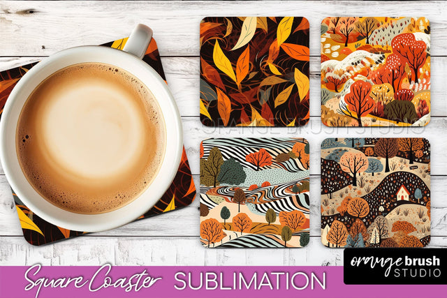 Fall Square Coasters - Autumn Forest Coaster Sublimation Sublimation OrangeBrushStudio 