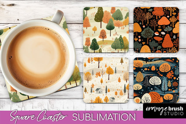 Fall Square Coasters - Autumn Forest Coaster Sublimation Sublimation OrangeBrushStudio 