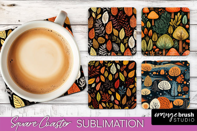 Fall Square Coasters - Autumn Forest Coaster Sublimation Sublimation OrangeBrushStudio 