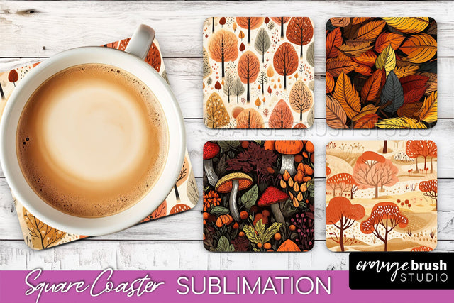 Fall Square Coasters - Autumn Forest Coaster Sublimation Sublimation OrangeBrushStudio 
