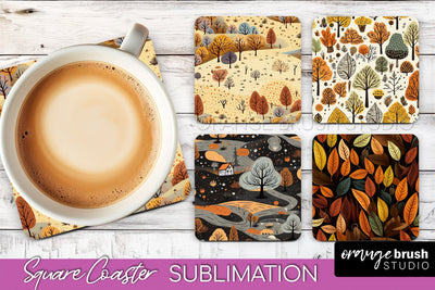 Fall Square Coasters - Autumn Forest Coaster Sublimation Sublimation OrangeBrushStudio 