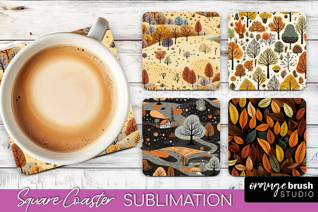 Fall Square Coasters - Autumn Forest Coaster Sublimation Sublimation OrangeBrushStudio 