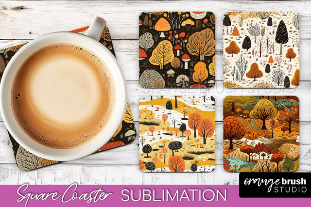 Fall Square Coasters - Autumn Forest Coaster Sublimation Sublimation OrangeBrushStudio 