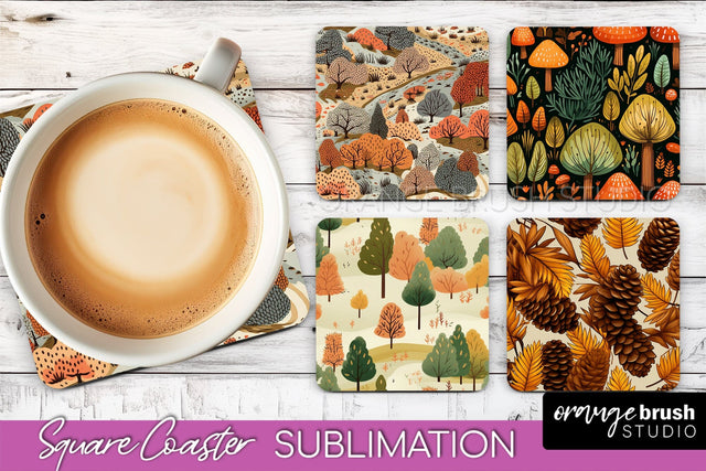 Fall Square Coasters - Autumn Forest Coaster Sublimation Sublimation OrangeBrushStudio 