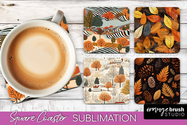 Fall Square Coasters - Autumn Forest Coaster Sublimation Sublimation OrangeBrushStudio 
