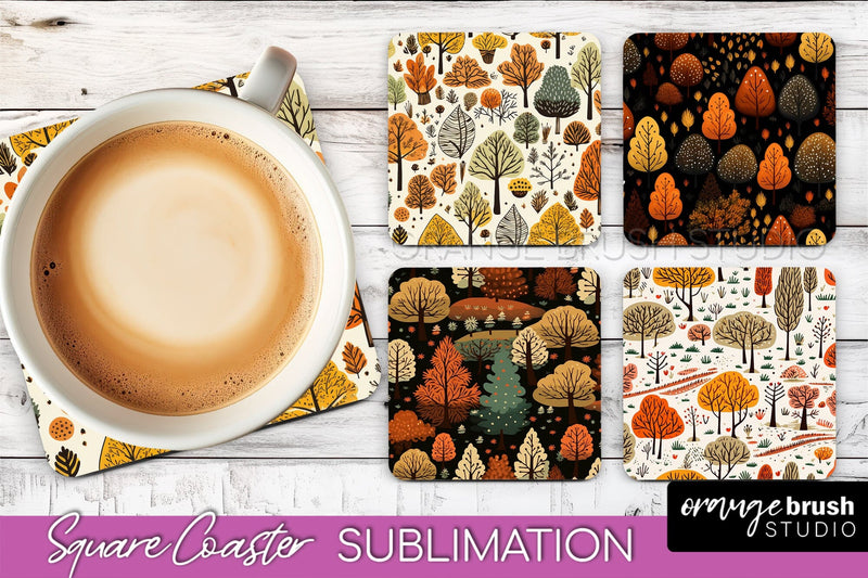 Fall Square Coasters - Autumn Forest Coaster Sublimation Sublimation OrangeBrushStudio 