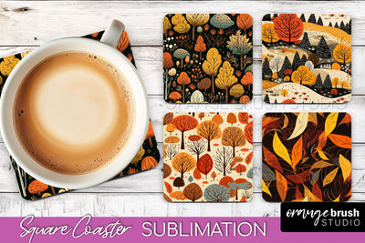 Fall Square Coasters - Autumn Forest Coaster Sublimation Sublimation OrangeBrushStudio 