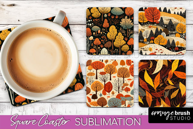 Fall Square Coasters - Autumn Forest Coaster Sublimation Sublimation OrangeBrushStudio 