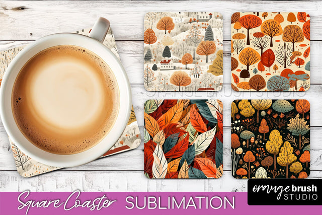 Fall Square Coasters - Autumn Forest Coaster Sublimation Sublimation OrangeBrushStudio 