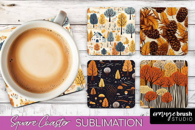 Fall Square Coasters - Autumn Forest Coaster Sublimation Sublimation OrangeBrushStudio 