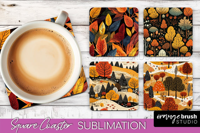 Fall Square Coasters - Autumn Forest Coaster Sublimation Sublimation OrangeBrushStudio 