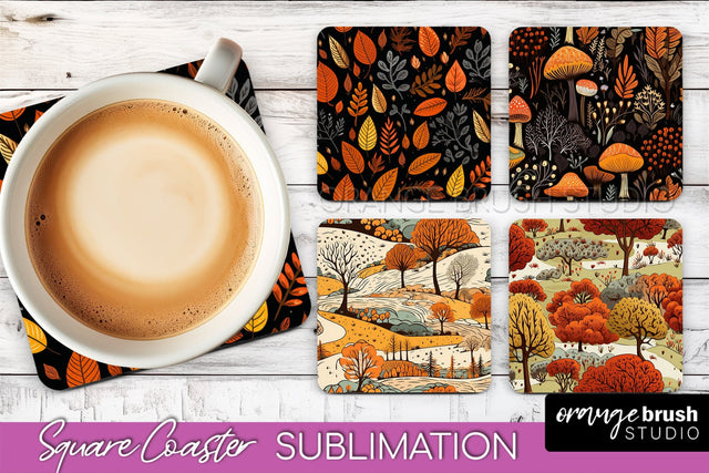 Fall Square Coasters - Autumn Forest Coaster Sublimation Sublimation OrangeBrushStudio 