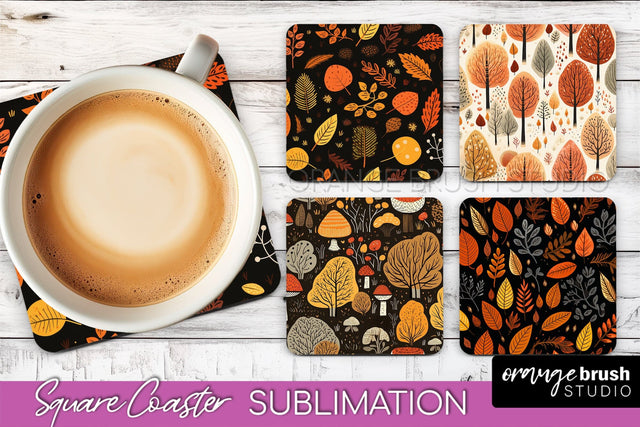Fall Square Coasters - Autumn Forest Coaster Sublimation Sublimation OrangeBrushStudio 