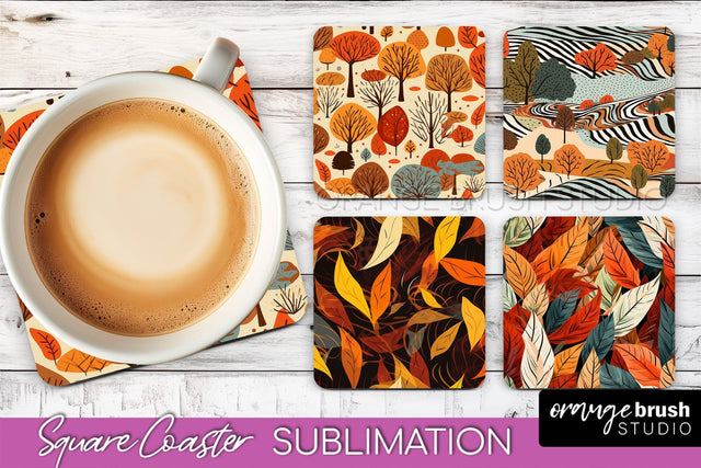 Fall Square Coasters - Autumn Forest Coaster Sublimation Sublimation OrangeBrushStudio 