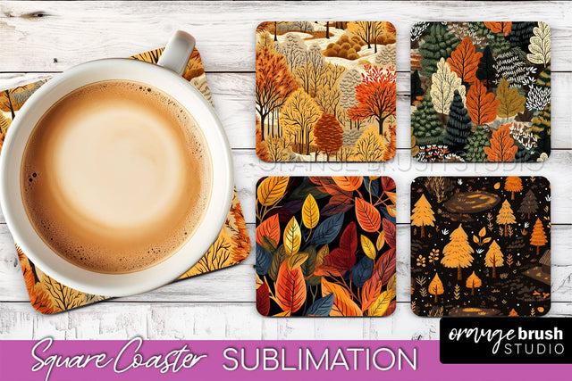 Fall Square Coasters - Autumn Forest Coaster Sublimation Sublimation OrangeBrushStudio 