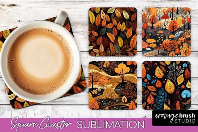 Fall Square Coasters - Autumn Forest Coaster Sublimation Sublimation OrangeBrushStudio 