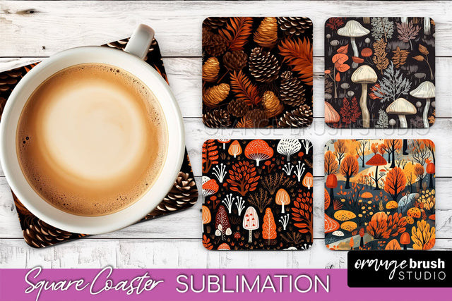 Fall Square Coasters - Autumn Forest Coaster Sublimation Sublimation OrangeBrushStudio 