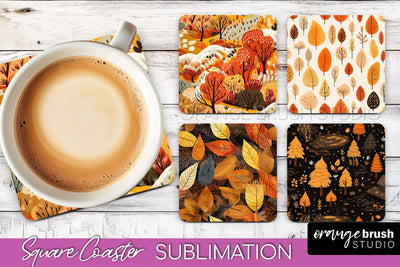 Fall Square Coasters - Autumn Forest Coaster Sublimation Sublimation OrangeBrushStudio 