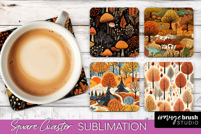 Fall Square Coasters - Autumn Forest Coaster Sublimation Sublimation OrangeBrushStudio 