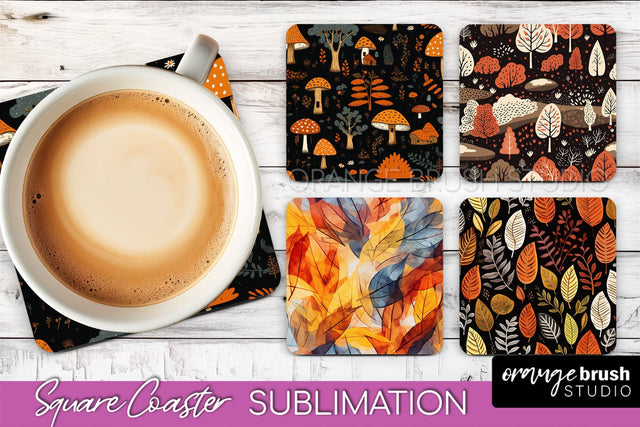 Fall Square Coasters - Autumn Forest Coaster Sublimation Sublimation OrangeBrushStudio 