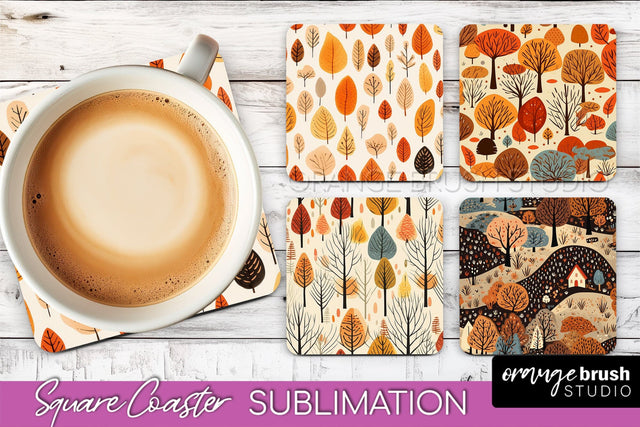 Fall Square Coasters - Autumn Forest Coaster Sublimation Sublimation OrangeBrushStudio 